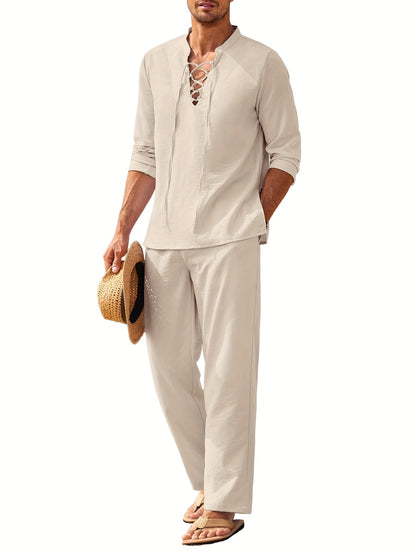 Lace Shirt and Straight Trousers Set for Men