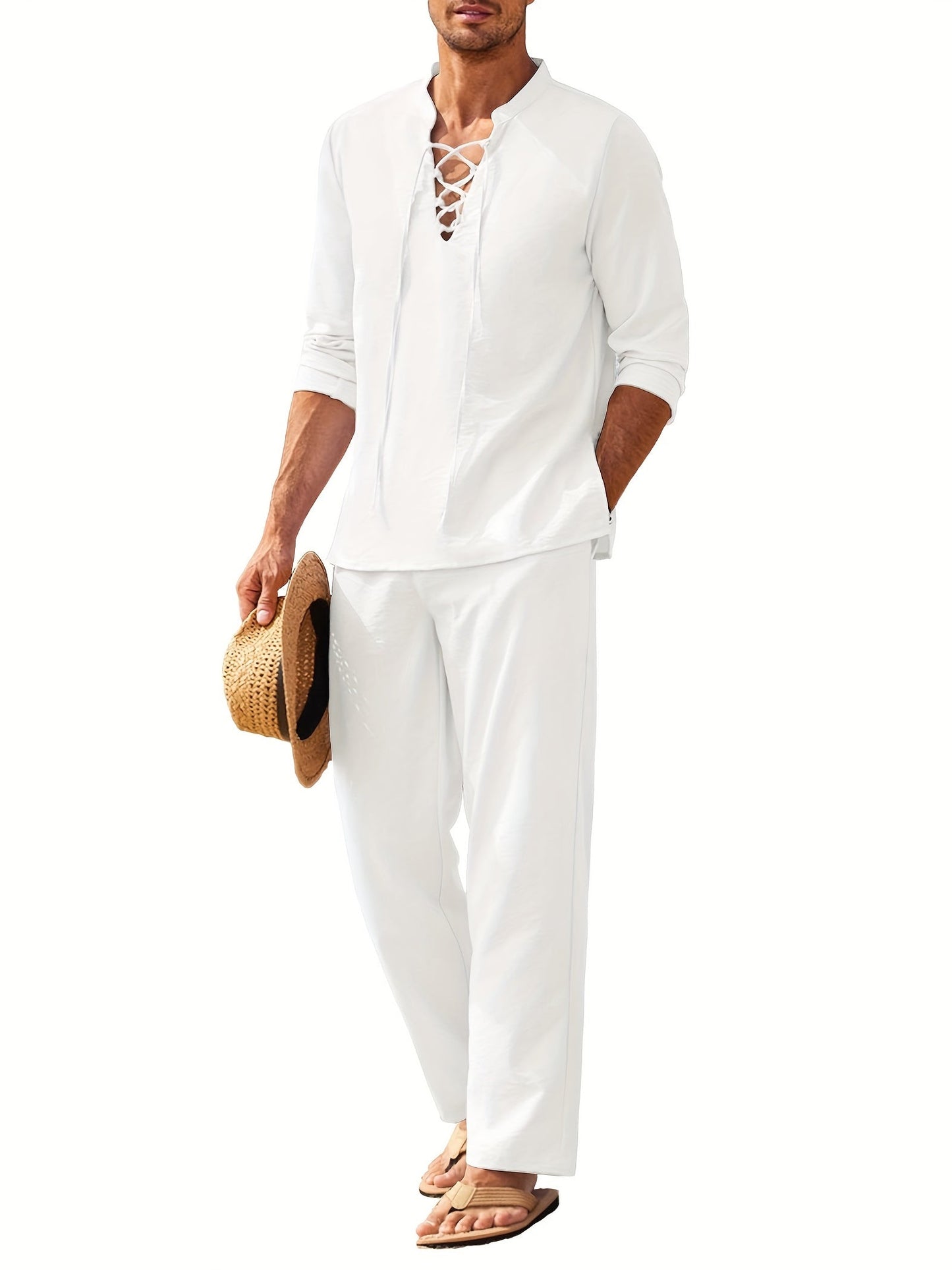 Lace Shirt and Straight Trousers Set for Men