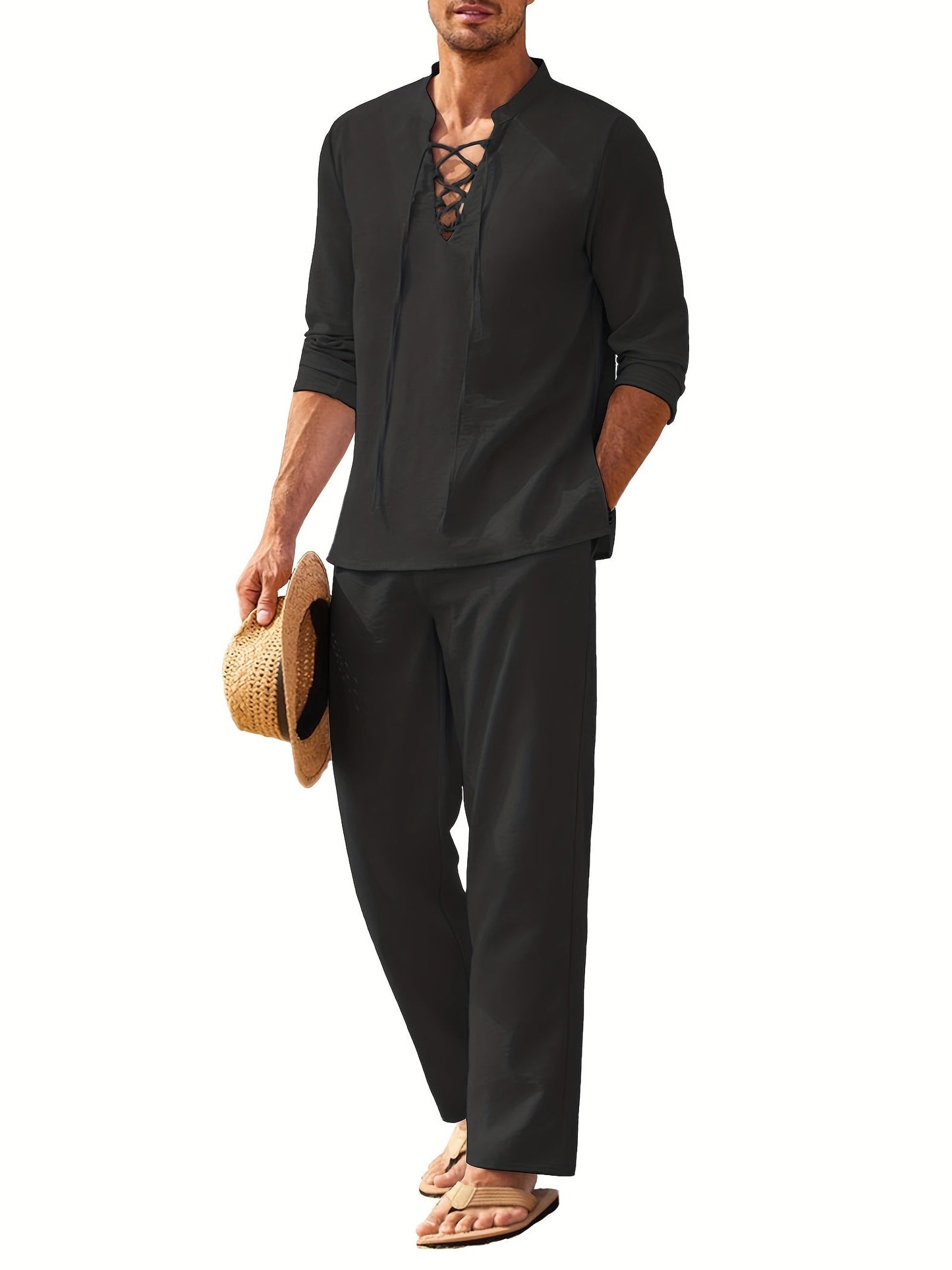 Lace Shirt and Straight Trousers Set for Men