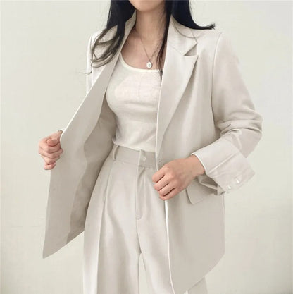 Lapel Collar Blazer and Straight Trousers Set for Women