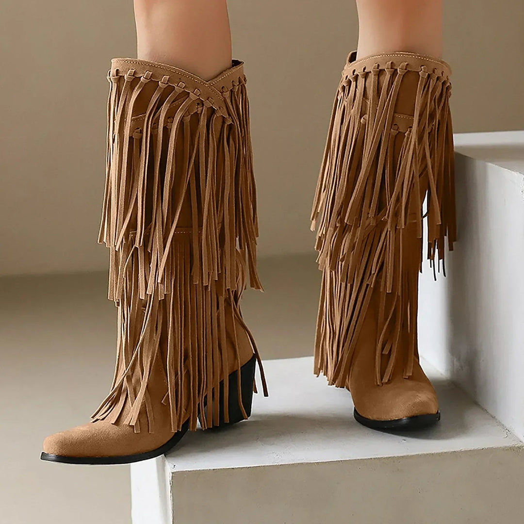 Alice | Women’s Fringe Knee-High Boots Western Style 1