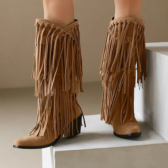 Alice | Women’s Fringe Knee-High Boots Western Style 1
