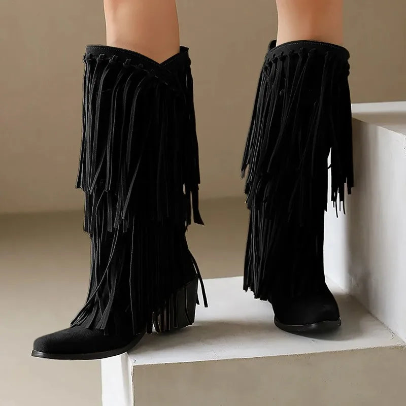 Alice | Women’s Fringe Knee-High Boots Western Style 2