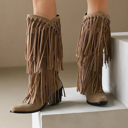 Alice | Women’s Fringe Knee-High Boots Western Style 3