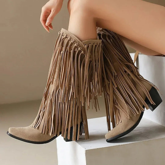 Alice | Women’s Fringe Knee-High Boots Western Style 4