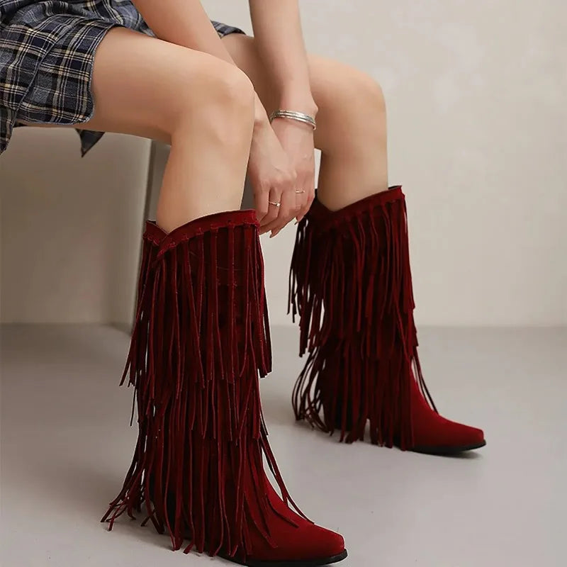 Alice | Women’s Fringe Knee-High Boots Western Style 6