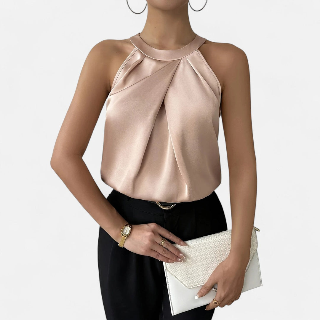 Anna | Women’s Elegant Pleated Draped Satin Tank 0