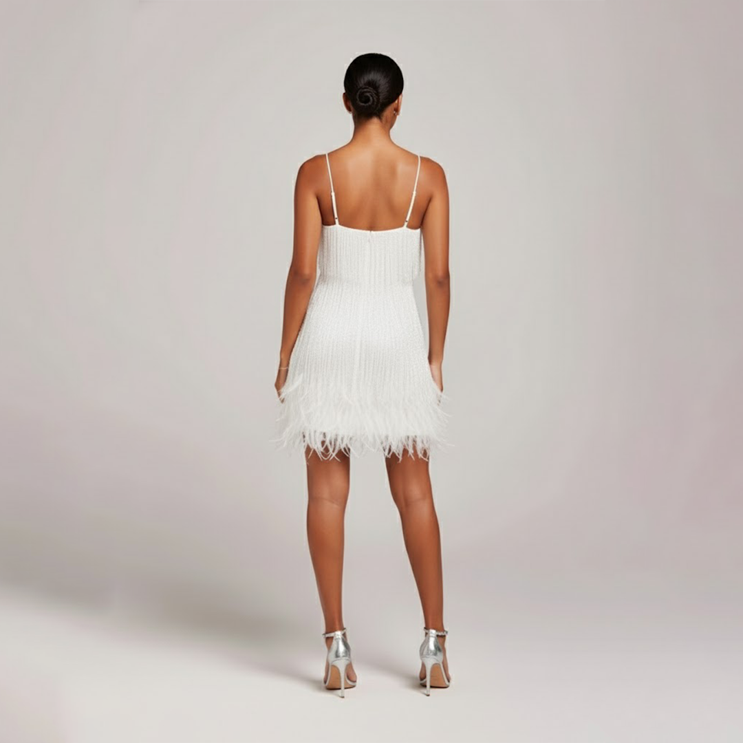 Audrey | Women’s Fringe Feather Party Dress Mini 2