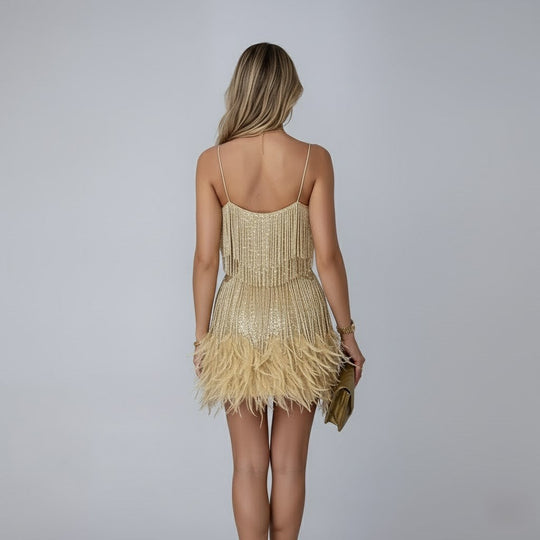Audrey | Women’s Fringe Feather Party Dress Mini 5