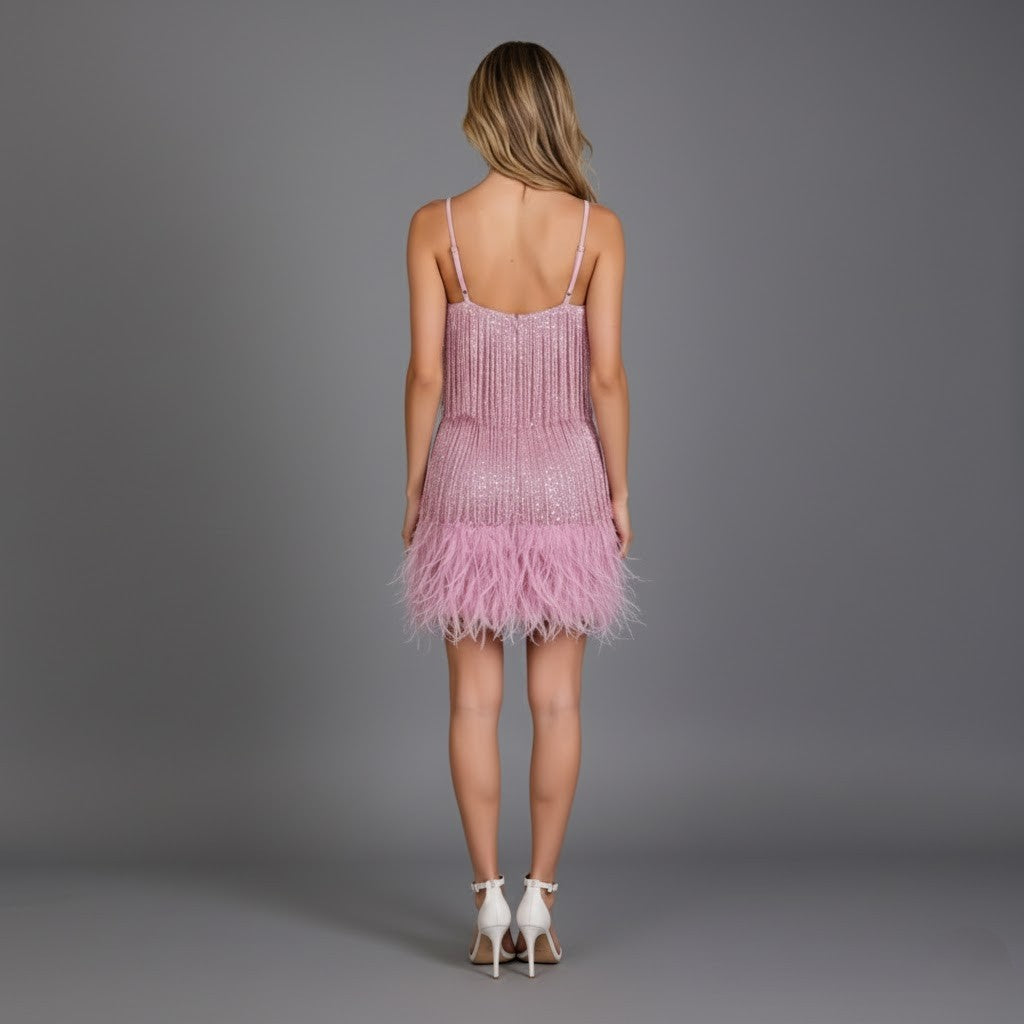 Audrey | Women’s Fringe Feather Party Dress Mini 6