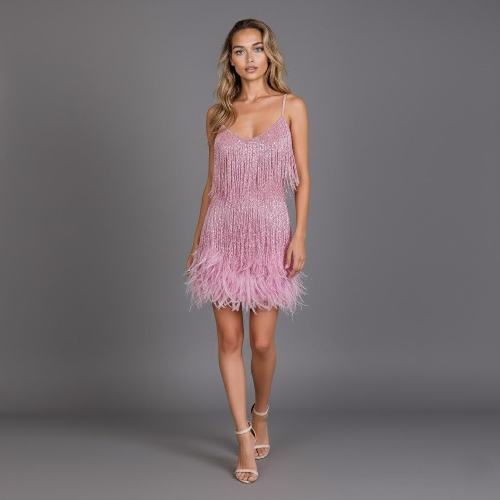Audrey | Women’s Fringe Feather Party Dress Mini 8