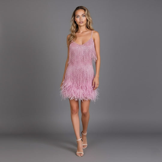 Audrey | Women’s Fringe Feather Party Dress Mini 8