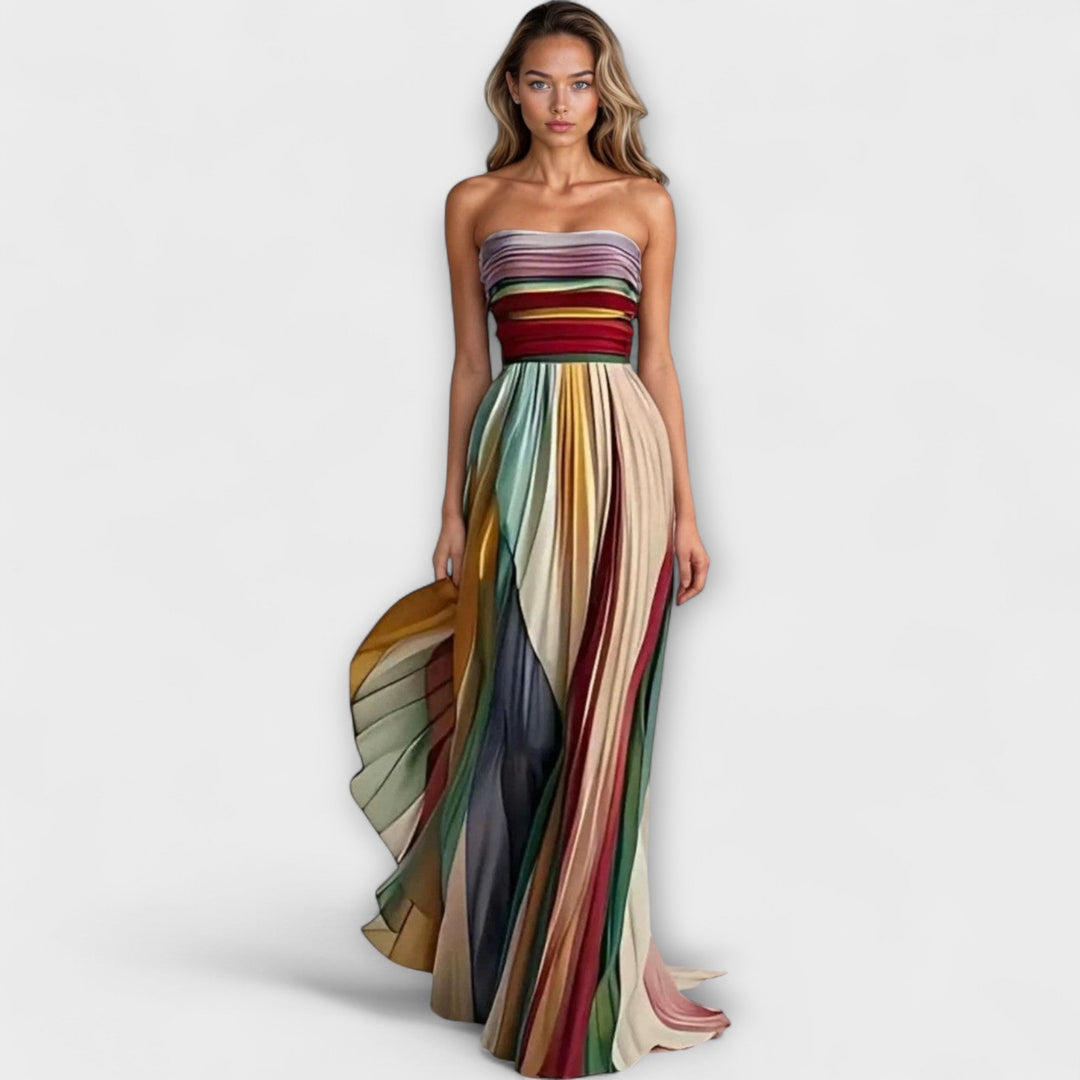 Avery | Pleated Rainbow Strapless Dress 0
