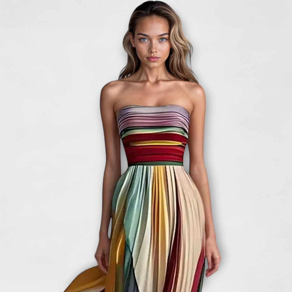 Avery | Pleated Rainbow Strapless Dress 1