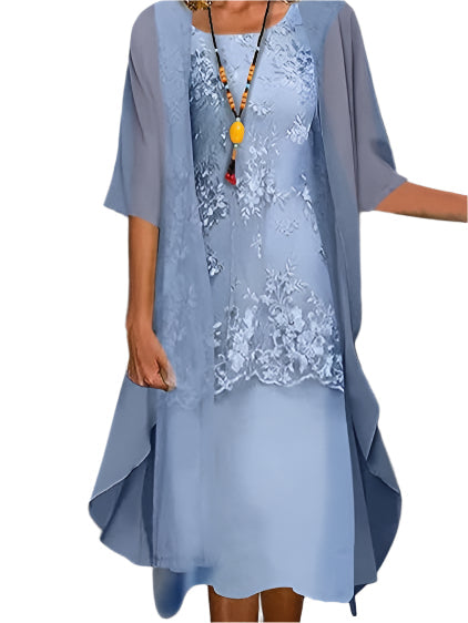 Caroline | Women’s Short Sleeve Outer Layer Midi Dress 0