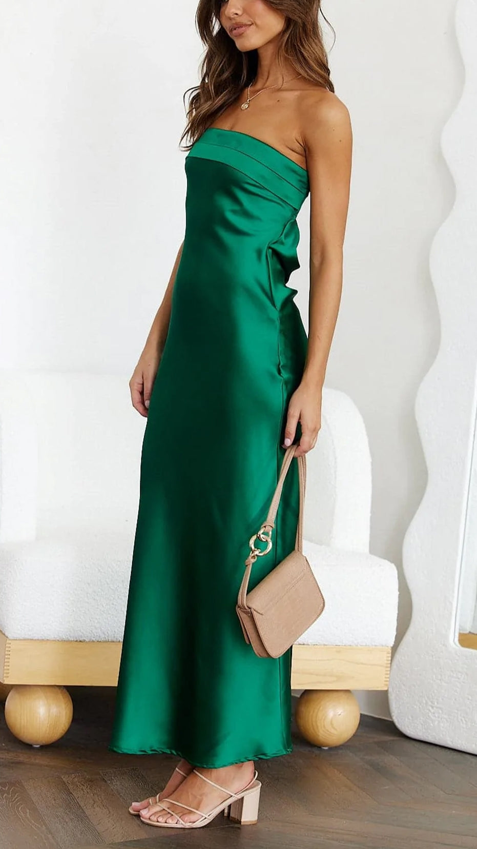 Catherine | Women’s Straight Neck Satin Maxi Evening Dress 7