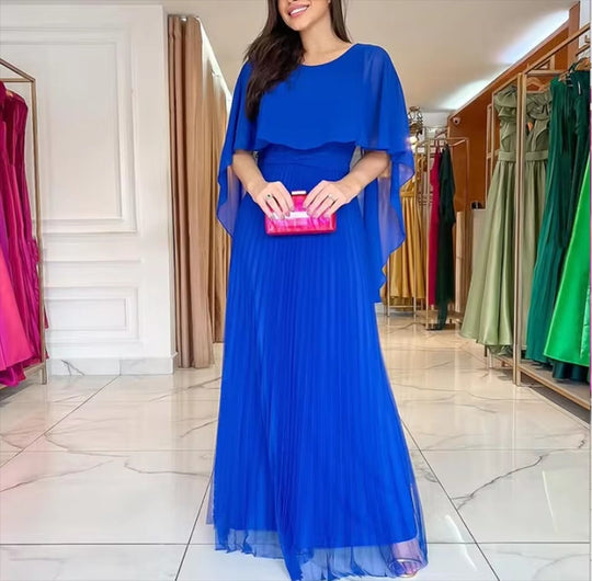 Chloe | Women’s Flowing Pleated Cape Evening Dress 0