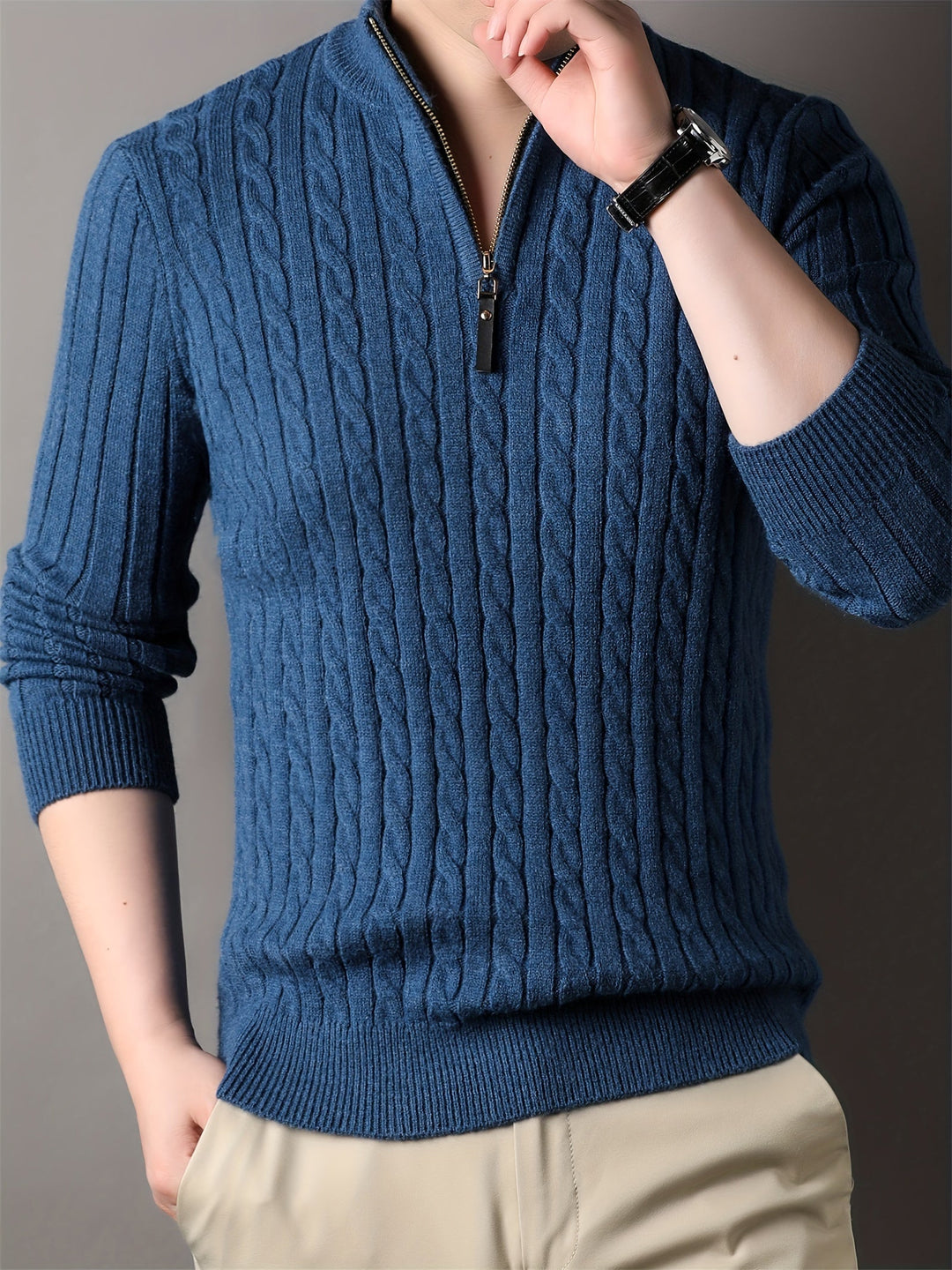 Connor | Men’s Half Zip Ribbed Knit Sweater 8