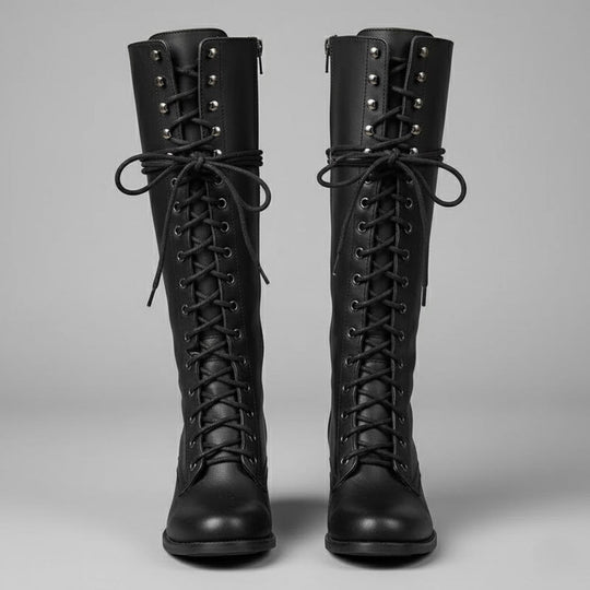 Damien | Women’s Lace-Up Knee-High Boots with Block Heel 0