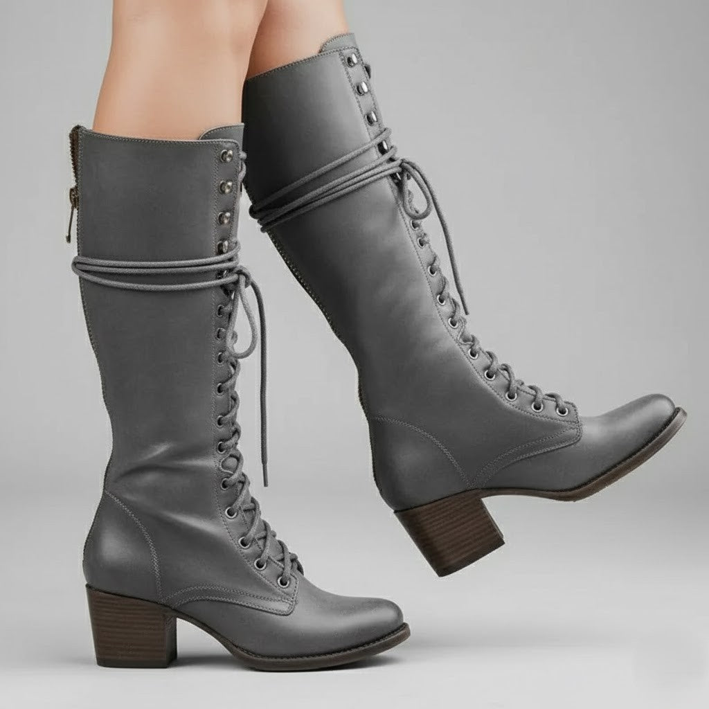 Damien | Women’s Lace-Up Knee-High Boots with Block Heel 3