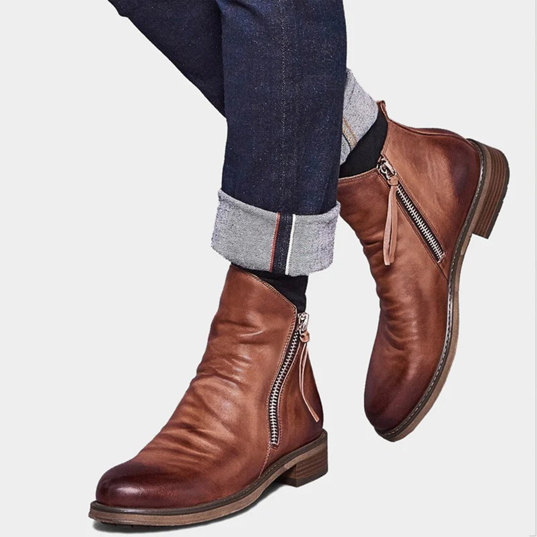 Daniel | Men’s Brown Leather Zip Boots for Casual Wear 1
