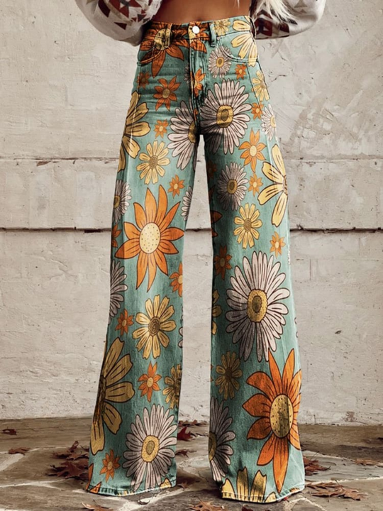 Eleanor | Wide Leg Jeans with Bold Floral Print for Women 0