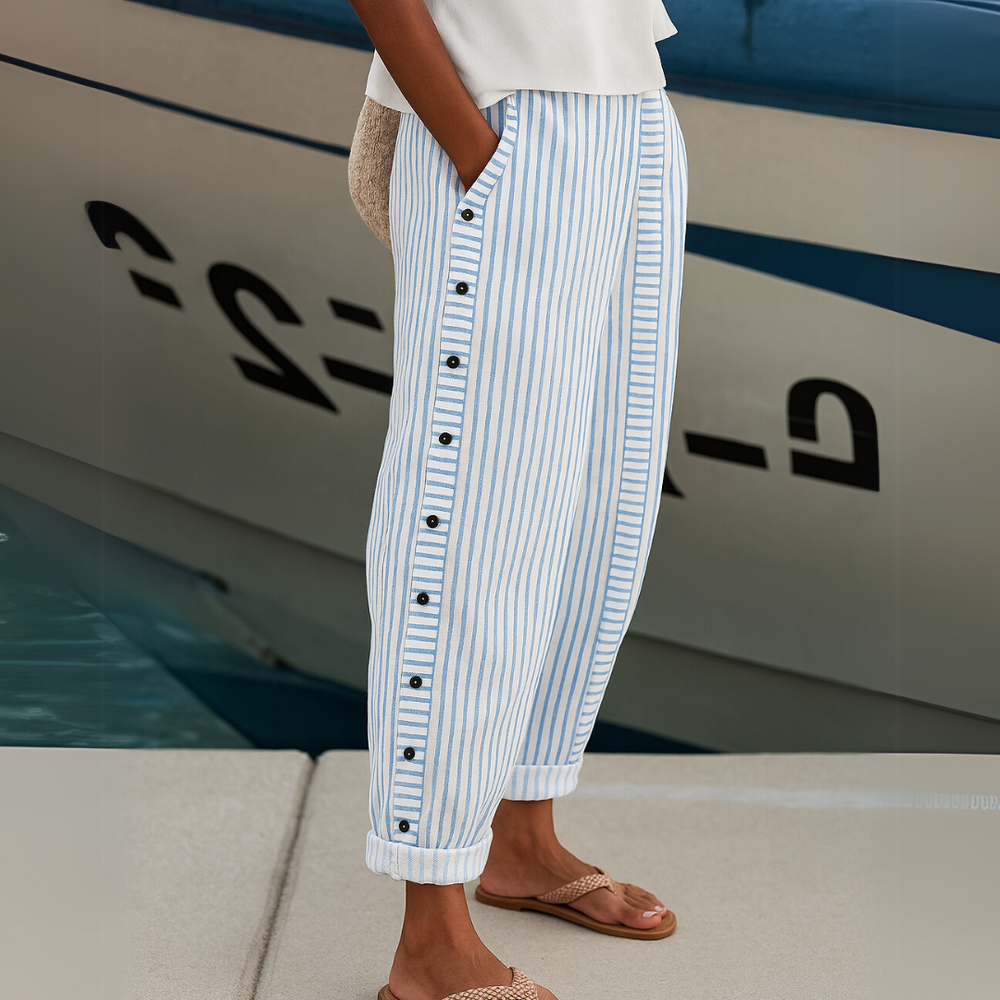 Jackie – Striped Button-Detail Trousers 1