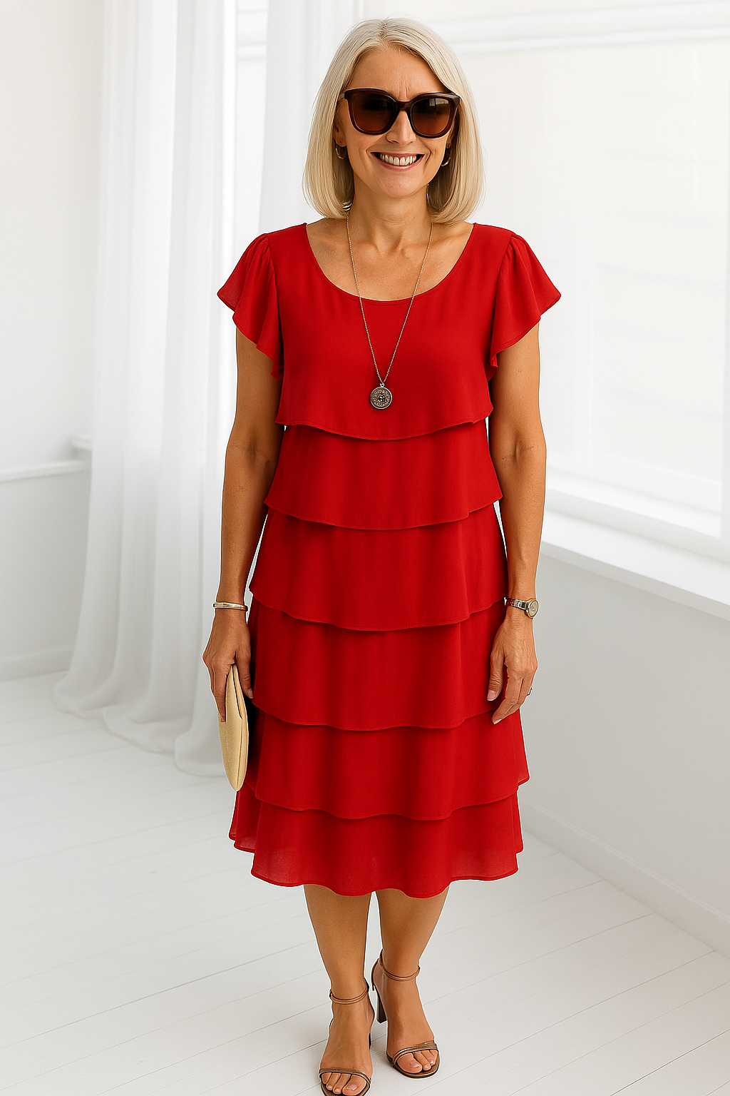 Karen | Women’s Short Sleeve Layered Midi Dress 0