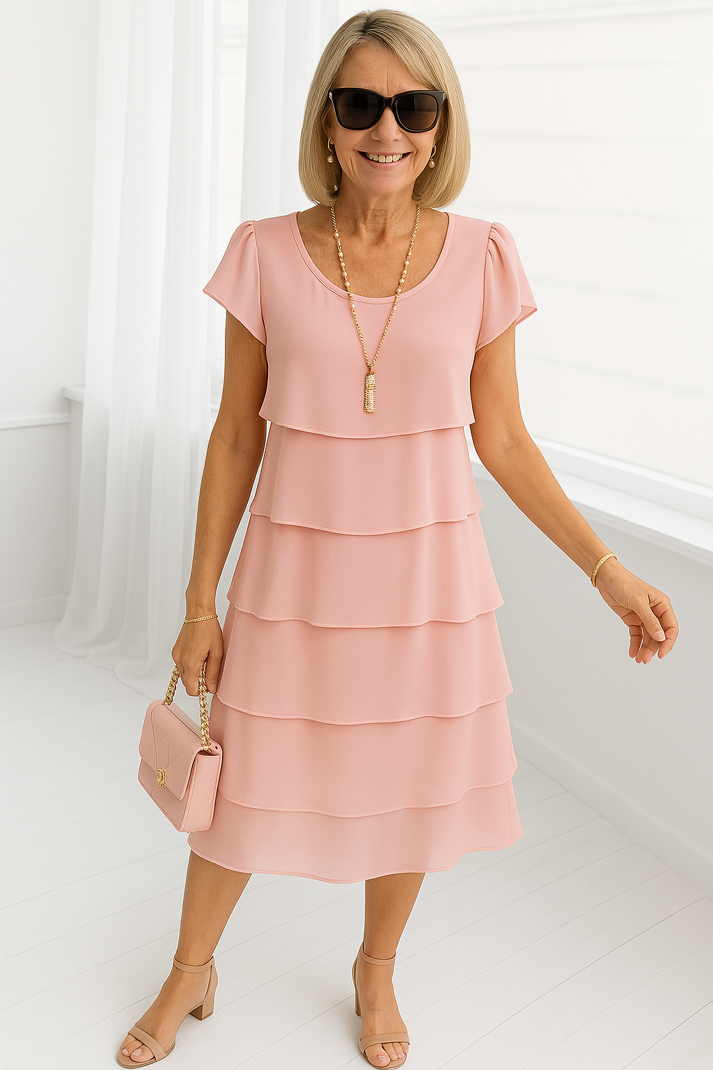 Karen | Women’s Short Sleeve Layered Midi Dress 3