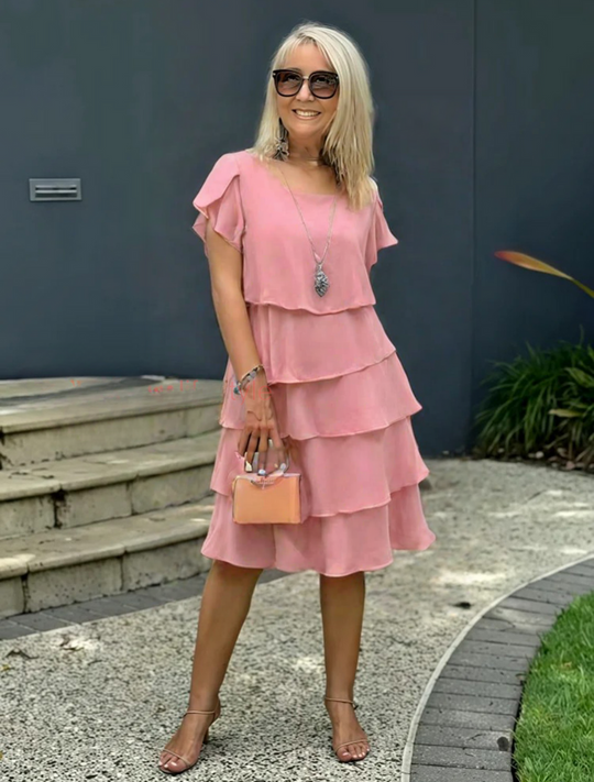 Karen | Women’s Short Sleeve Layered Midi Dress 7