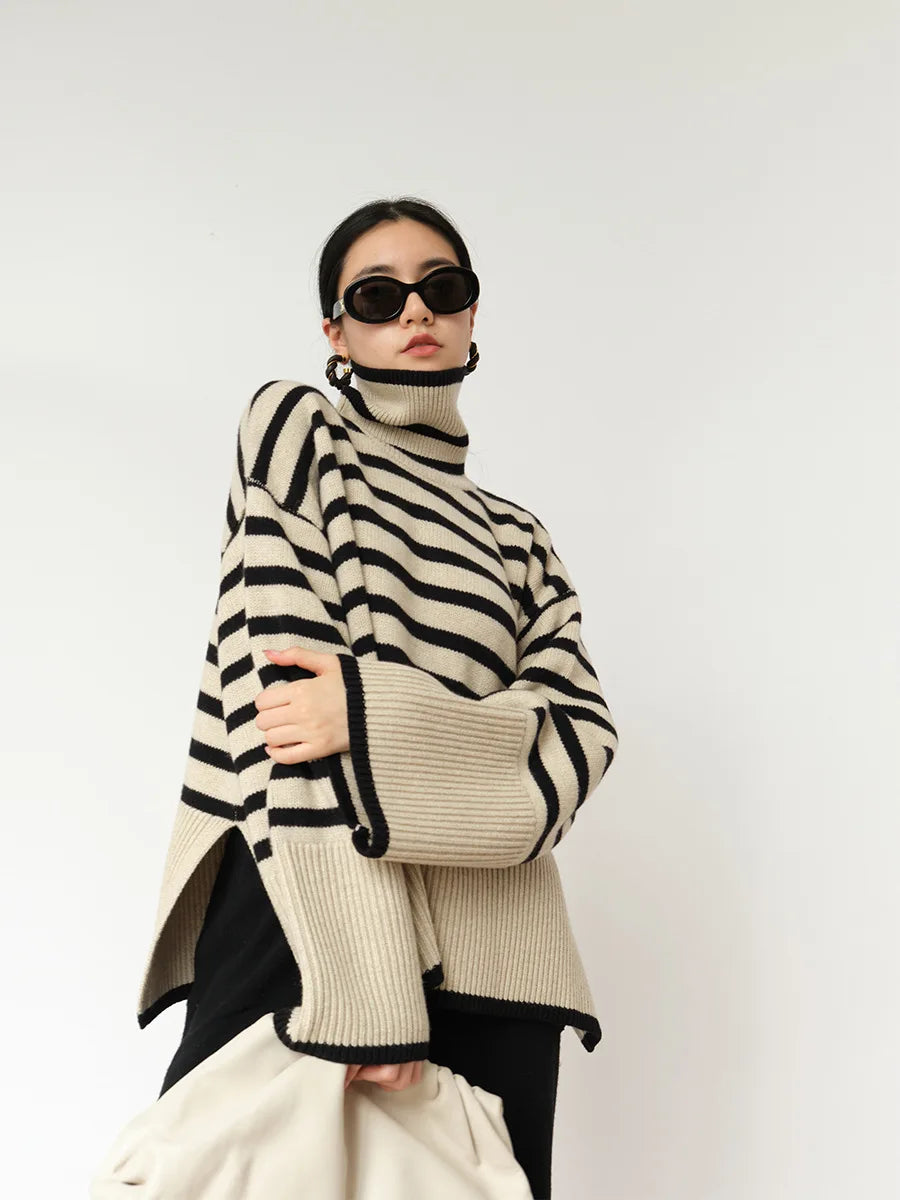 Striped turtleneck jumper for women