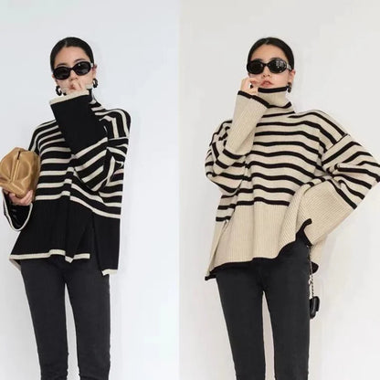 Striped turtleneck jumper for women