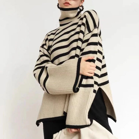 Striped turtleneck jumper for women