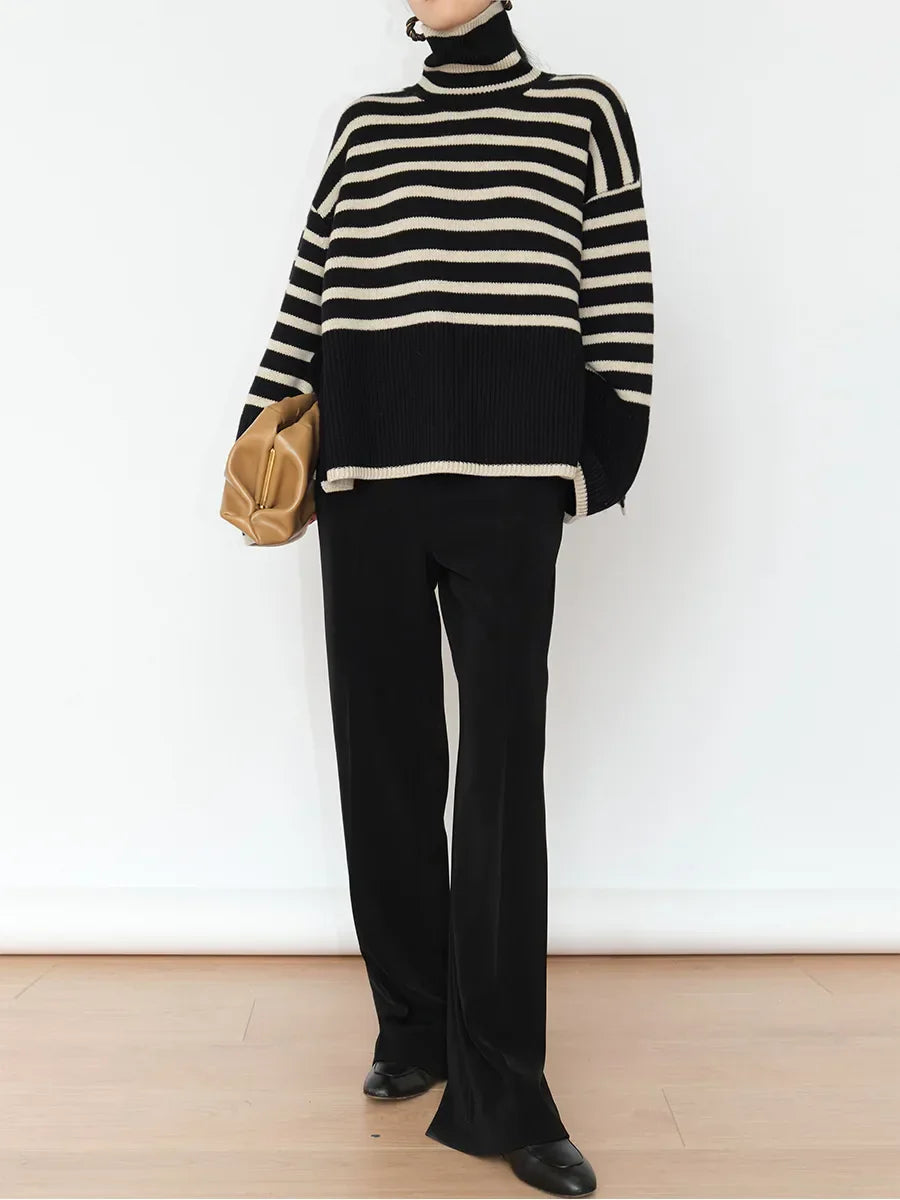 Striped turtleneck jumper for women