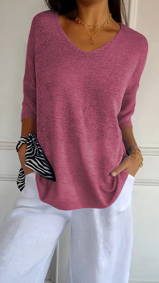 Women's Casual V-Neck Pullover Top - Relaxed Fit, Soft Fabric for Everyday Versatility, Available in Multiple Sizes 4