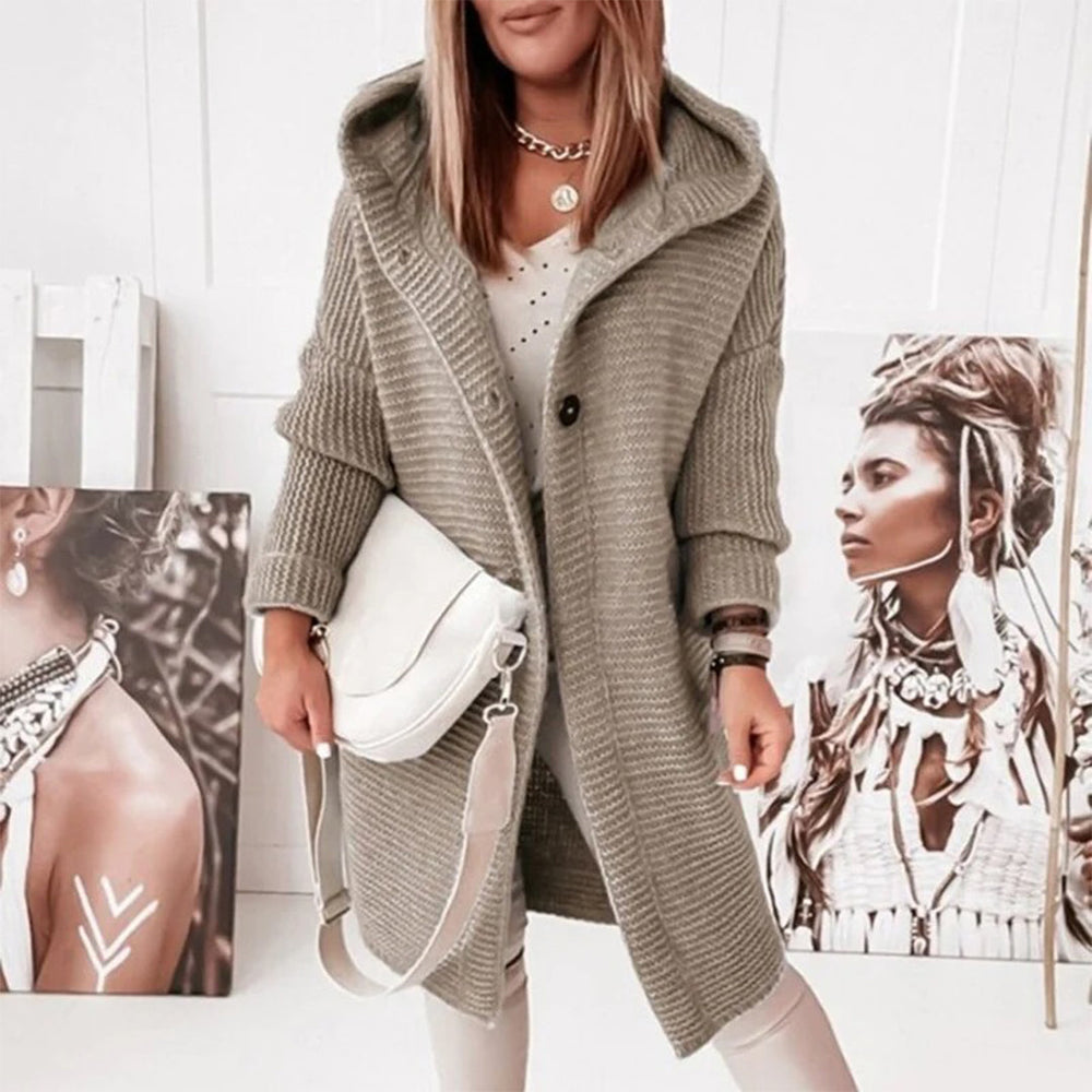 Women's Cozy Hooded Open Front Cardigan – Relaxed Fit with Ribbed Texture 1