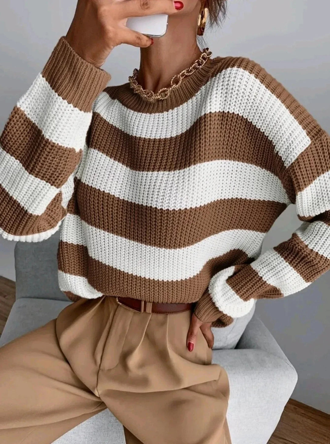 Women's Cozy Striped Turtleneck Sweater – Soft Fabric, Relaxed Fit, Winter Essential, Sizes S-XL 0