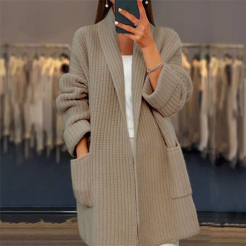 Women's Oversized Ribbed Knit Long Cardigan with Pockets - Cozy Layering Piece for Effortless Style 0