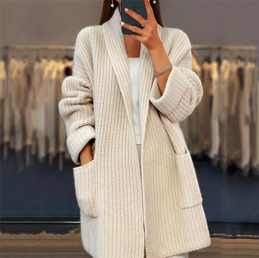 Women's Oversized Ribbed Knit Long Cardigan with Pockets - Cozy Layering Piece for Effortless Style 1