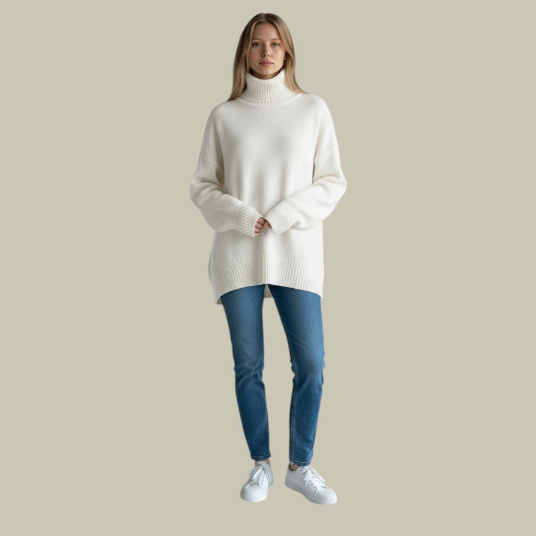 Women's Oversized Turtleneck Ribbed Knit Sweater – Cozy Loose Fit Winter Style 1