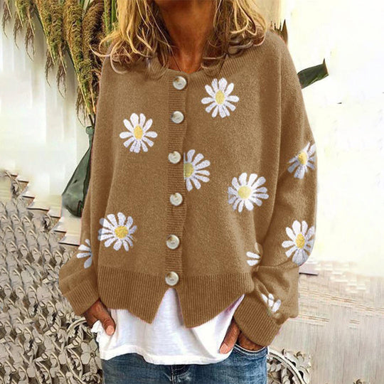 Women's Relaxed Fit Floral Cardigan – Lightweight Daisy Print Sweater with Button Closure, Perfect for Layering 0