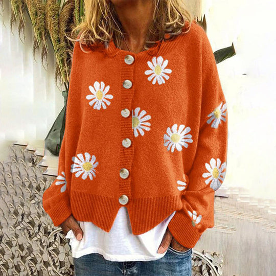 Women's Relaxed Fit Floral Cardigan – Lightweight Daisy Print Sweater with Button Closure, Perfect for Layering 1