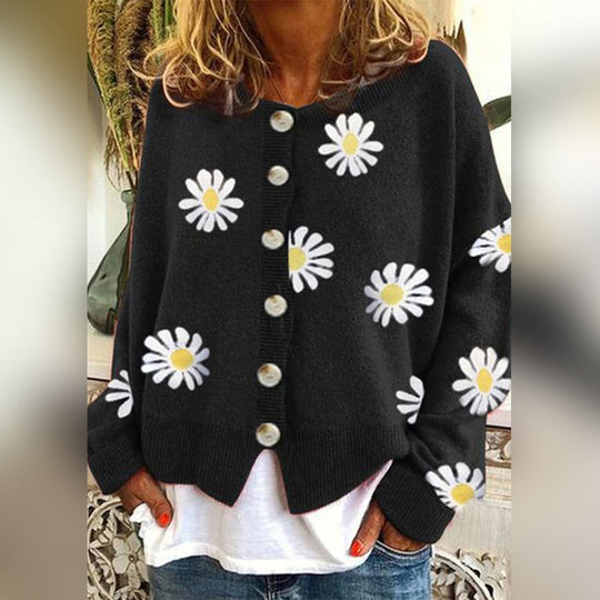 Women's Relaxed Fit Floral Cardigan – Lightweight Daisy Print Sweater with Button Closure, Perfect for Layering 2