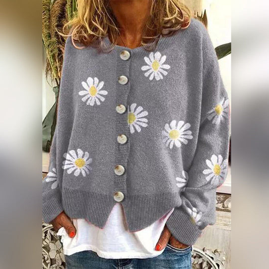 Women's Relaxed Fit Floral Cardigan – Lightweight Daisy Print Sweater with Button Closure, Perfect for Layering 3