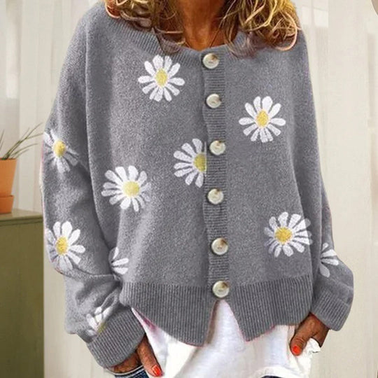 Women's Relaxed Fit Floral Cardigan – Lightweight Daisy Print Sweater with Button Closure, Perfect for Layering 5