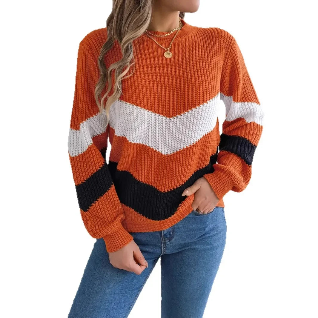 Women's Turtleneck Sweater in Chevron Color Block Design – Cozy Winter Knit, Relaxed Fit, Soft Material 4