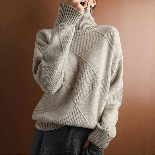 Women's Winter Loose Fit Knit Sweater with Turtleneck – Cozy and Elegant Design 10