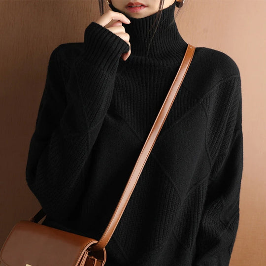 Women's Winter Loose Fit Knit Sweater with Turtleneck – Cozy and Elegant Design 4