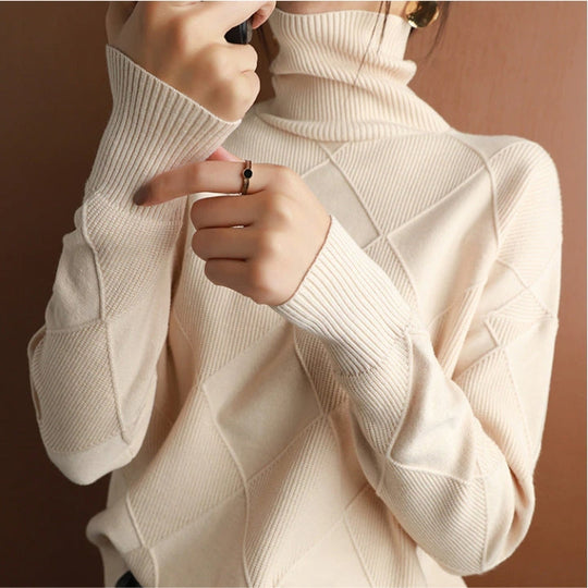 Women's Winter Loose Fit Knit Sweater with Turtleneck – Cozy and Elegant Design 7