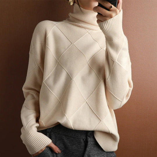 Women's Winter Loose Fit Knit Sweater with Turtleneck – Cozy and Elegant Design 8